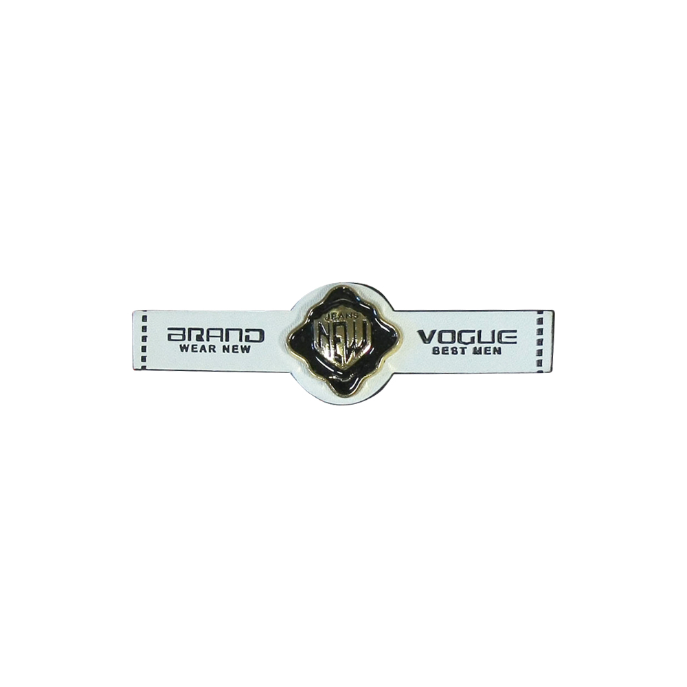 Лейба кожзам Brand New Vogue 61*18мм белая, GOLD, черная эмаль, шт. Лейба Кожзам