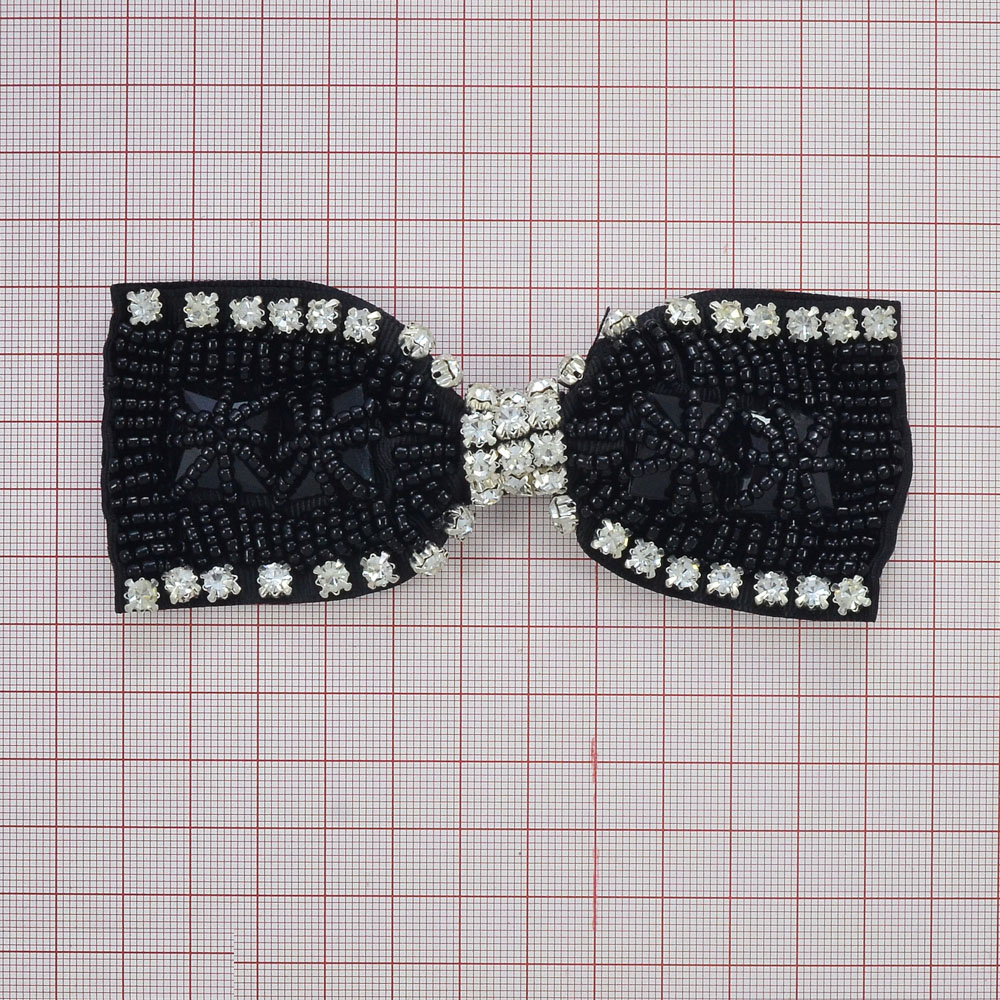 Аппликация декор черный бант-бабочка, бисер, камни в металле. Аппликация Декор