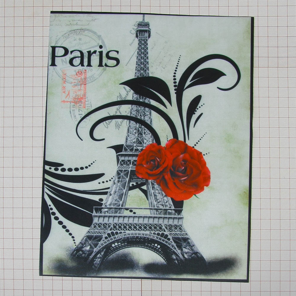 Аппликация пришивная Париж Башня Красная Роза 22*26см серая, черно-серо-красный рисунок, шт. Аппликации Пришивные Постер