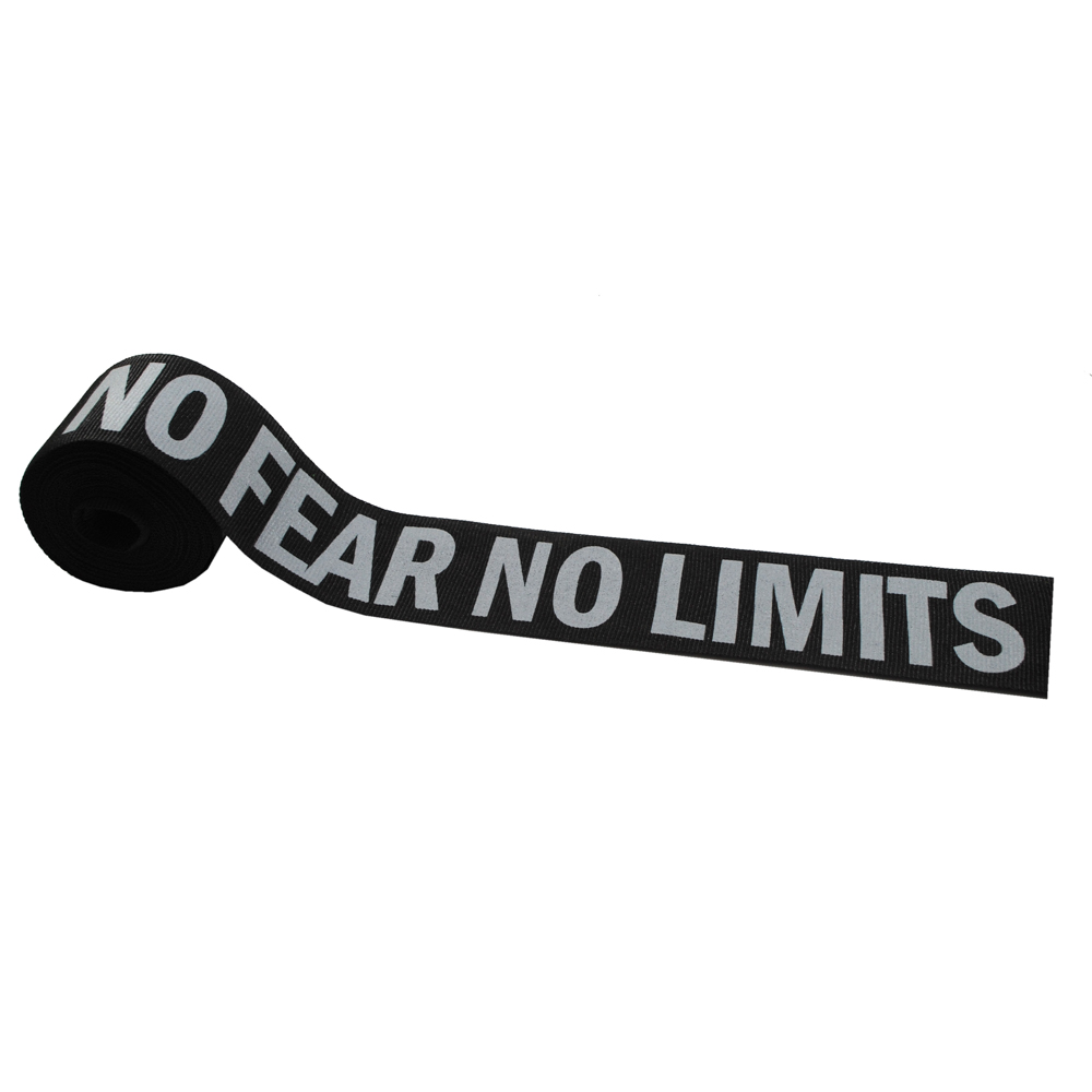 Тесьма репсовая светоотрожающая  No Fear No Limits 45 мм, черный и серый, ярд . Тесьма