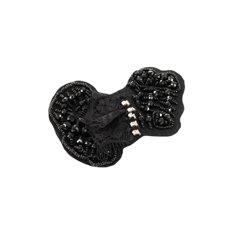 Аппликация декор №175 черн, флиз. бабочка черн. бисер, бусины, 5 камней. Аппликация Декор