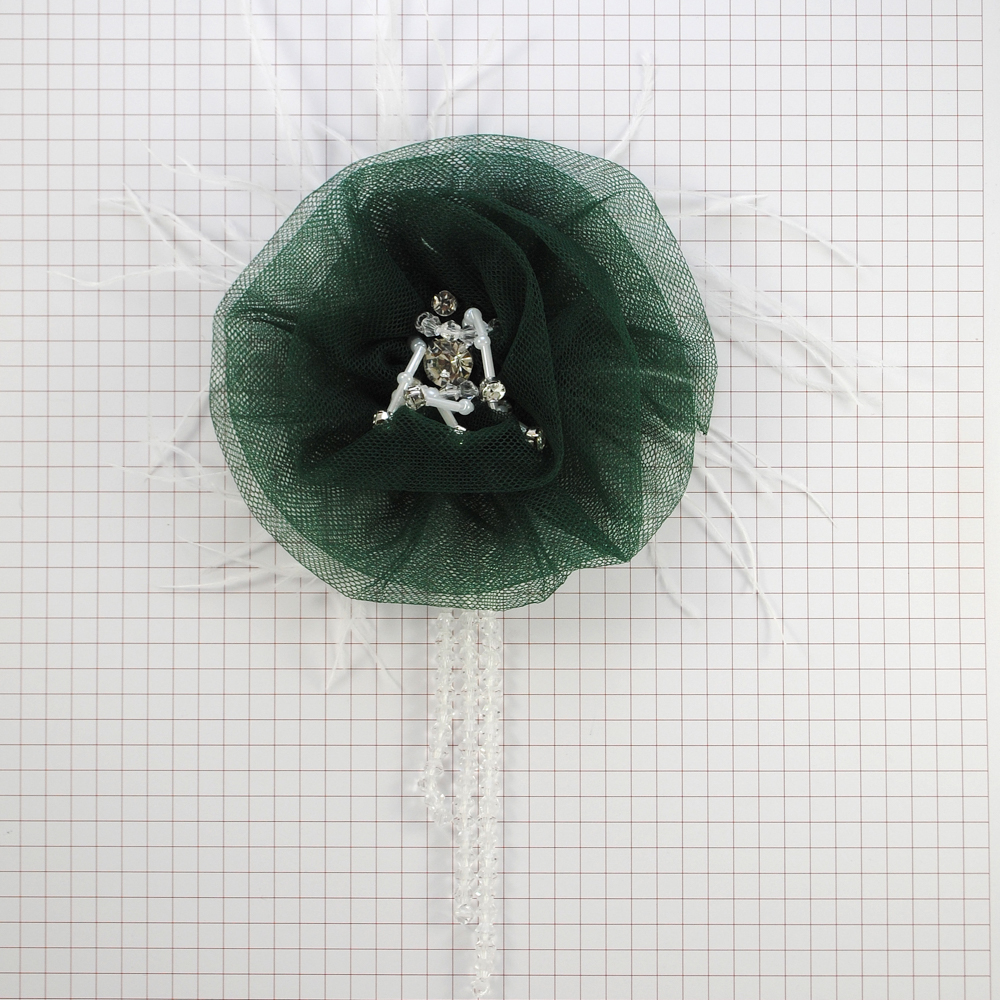 Аппл. тк. цветок с подвеской, 10*10см, фатин, стразы, зел., шт.. Аппликации Пришивные Цветы Банты