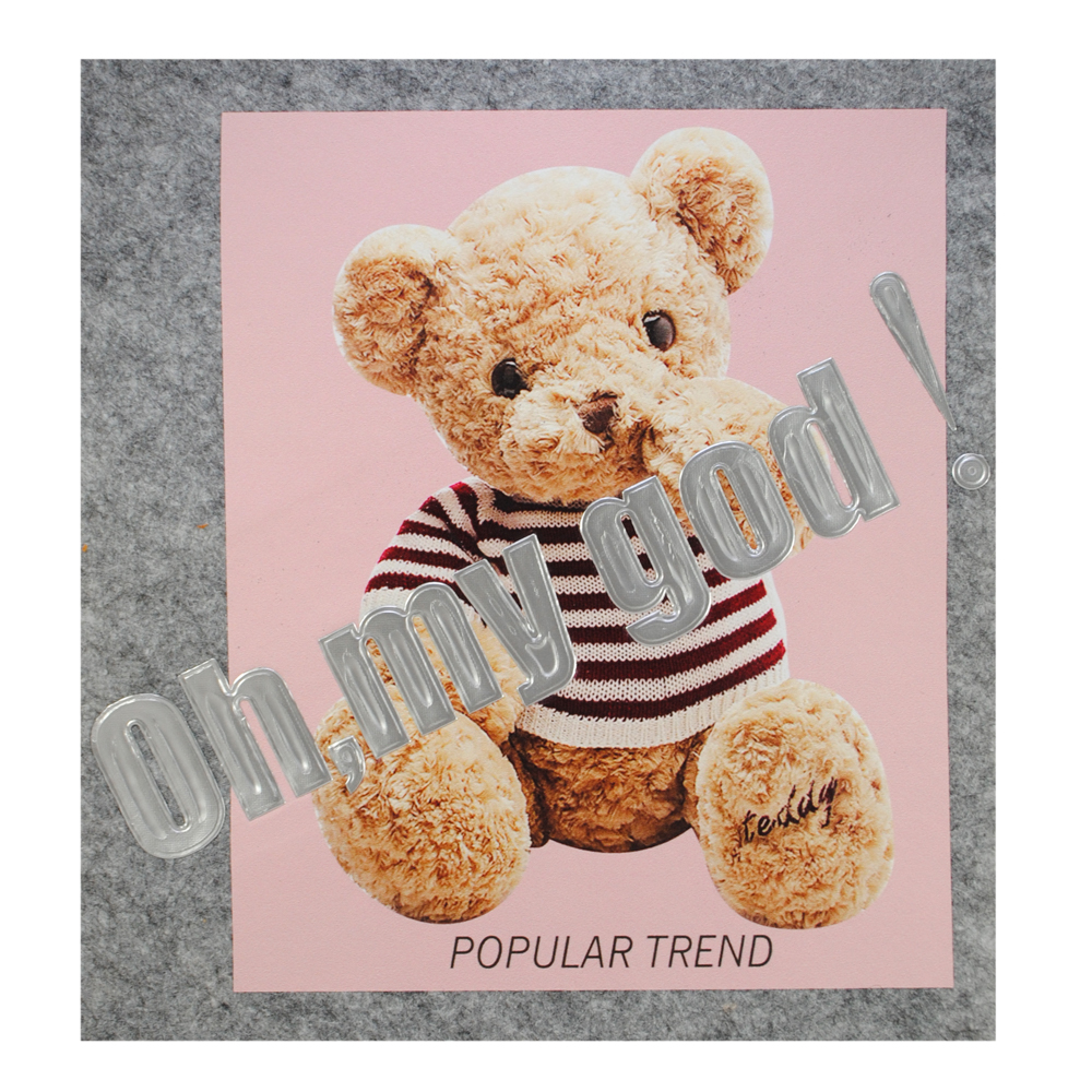 Термоаппликация Плюшевый мишка, 21*19,3см, бордовый, белый,  розовый, коричневый, шт. Термопереводки Резиновые, Термопленка