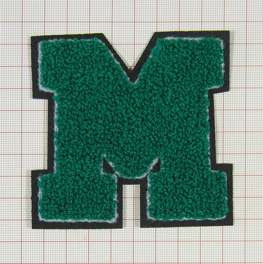 Нашивка махровая M 90*89мм  буква зелено-черная, шт. Нашивка Махровая