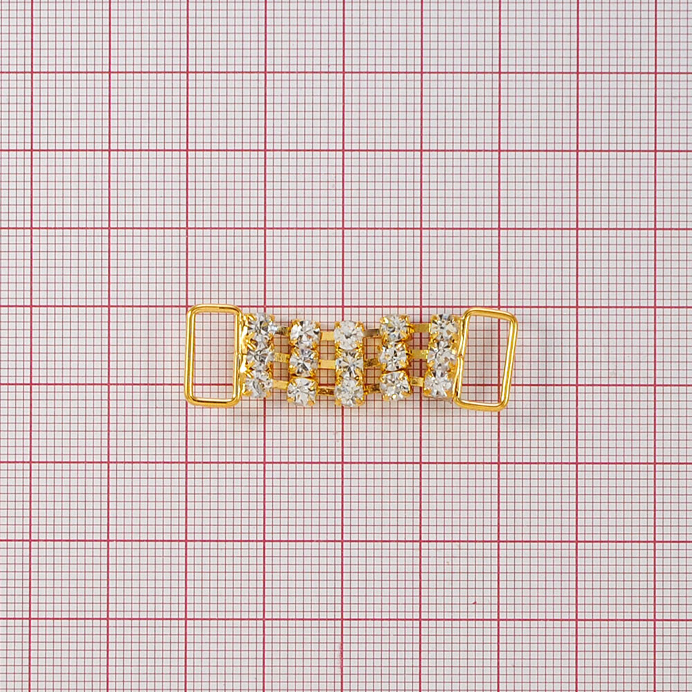 Украшение стеклянное 9397 /А-333 GOLD/ браслет / 3 ряда*5 камней. Перетяжка металл со стразами