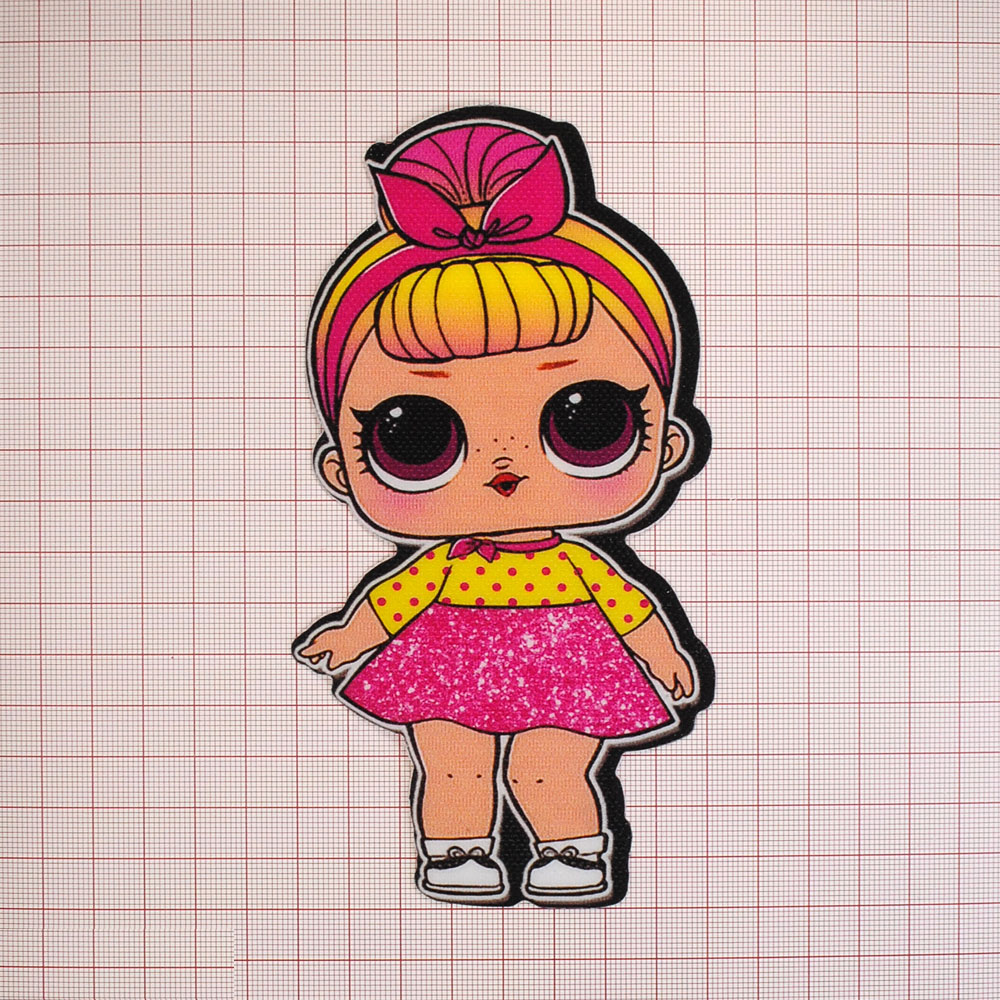 Нашивка глиттер Кукла L.O.L. (Сестренка) 15.5*8.5см желто-розовая, шт. Нашивка Глиттер
