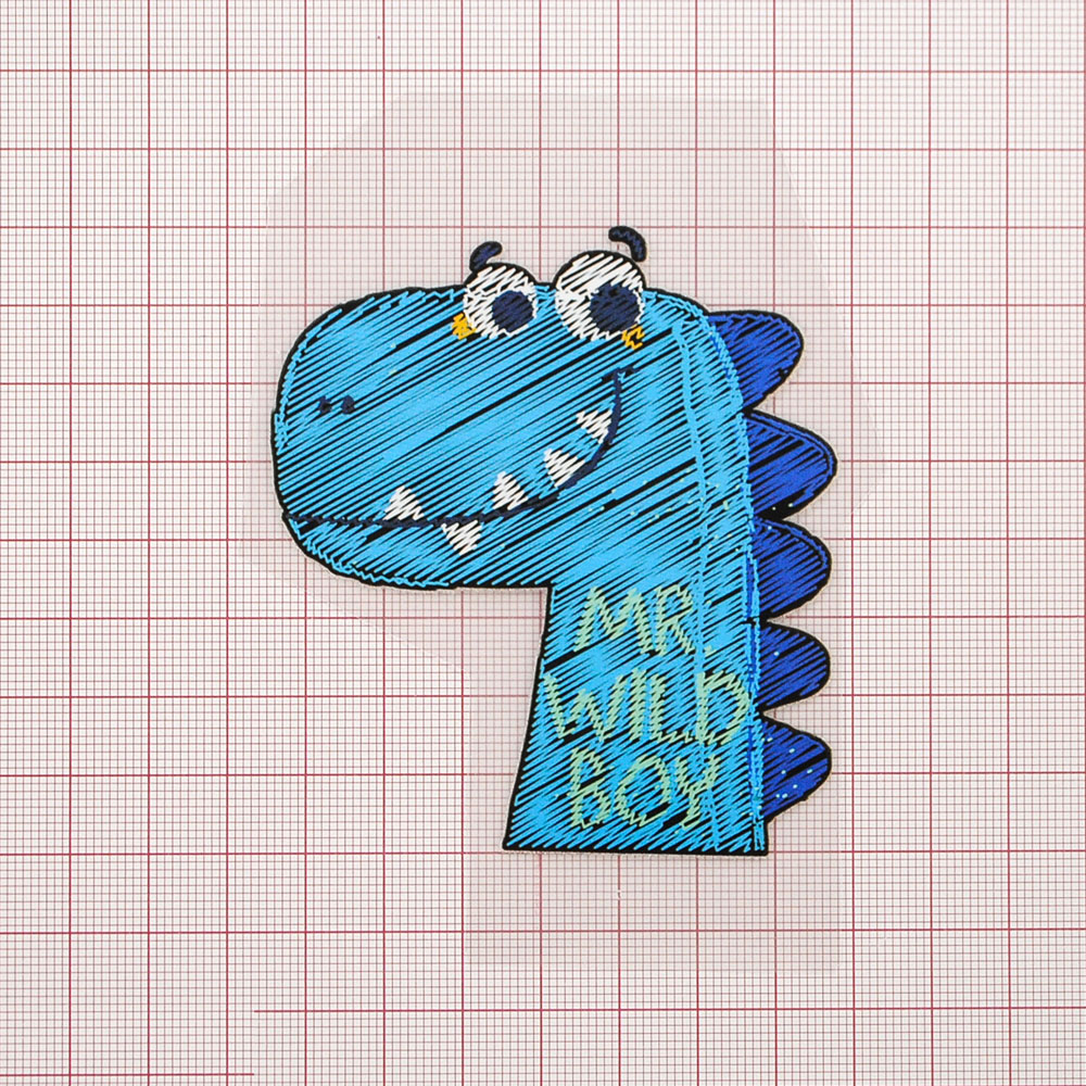 Термоаппликация Динозавр голова 8*7,3см, голубой, синий, белый, шт. Термоаппликации Накатанный рисунок