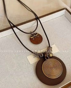 Украшение на веревке на шею (диск), 51-60см, золото, коричневый, серебро, шт. Украшения