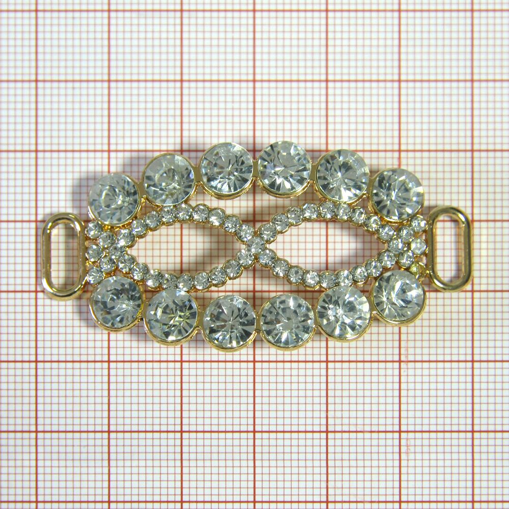 Перетяжка Маска 60*30мм GOLD, белые камни. Перетяжка металл
