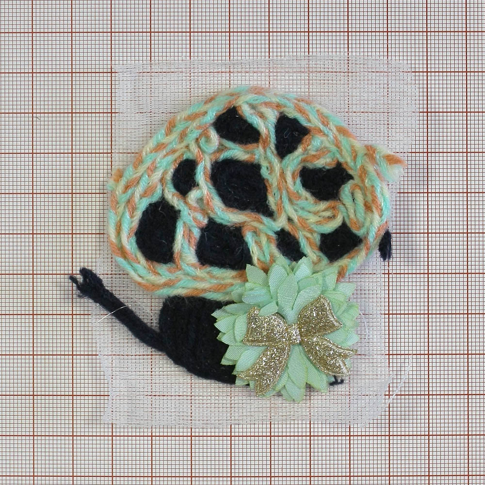 Аппликация вязаная пришивная Гриб 7,5*7,5см темно-синяя, светло-салатная, светло-розовая, бант золотой глиттер, шт. Аппликации Пришивные Кружевные Вязаные