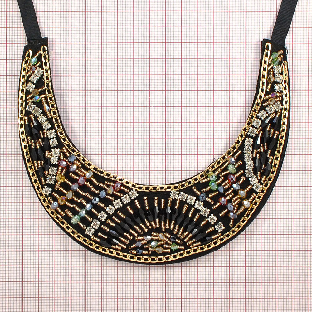 Воротник завязки, черный войлок, gold, цветные пластик камни, белые камни, шт. Воротники