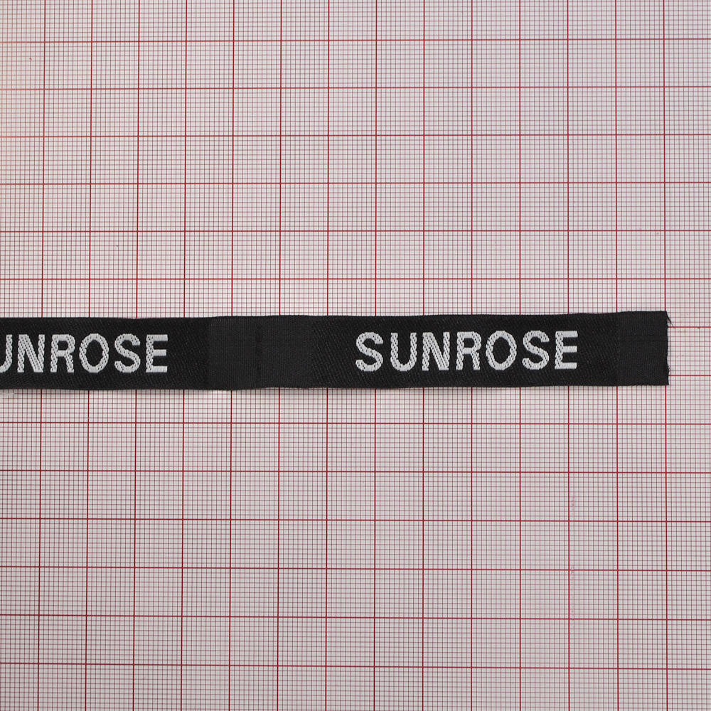 Этикетка тканевая вышитая SanRose /1.5см черная/ . Вышивка / этикетка тканевая