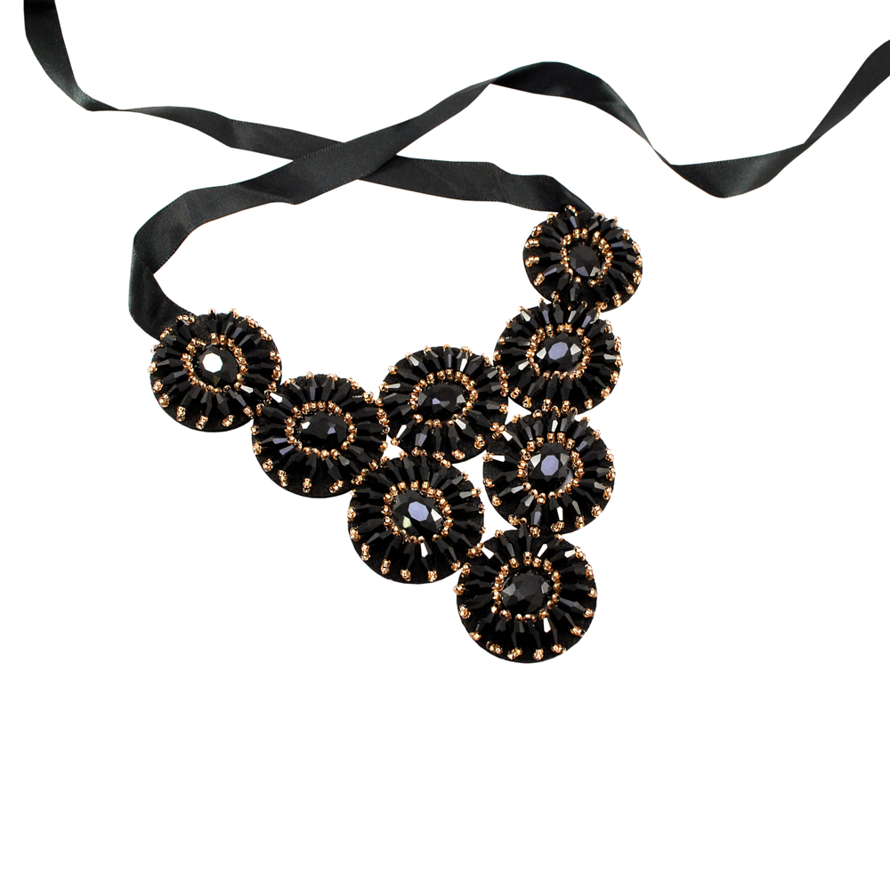 Воротник FY-253 Диски камни топаз, черный бисер, шт. Воротники