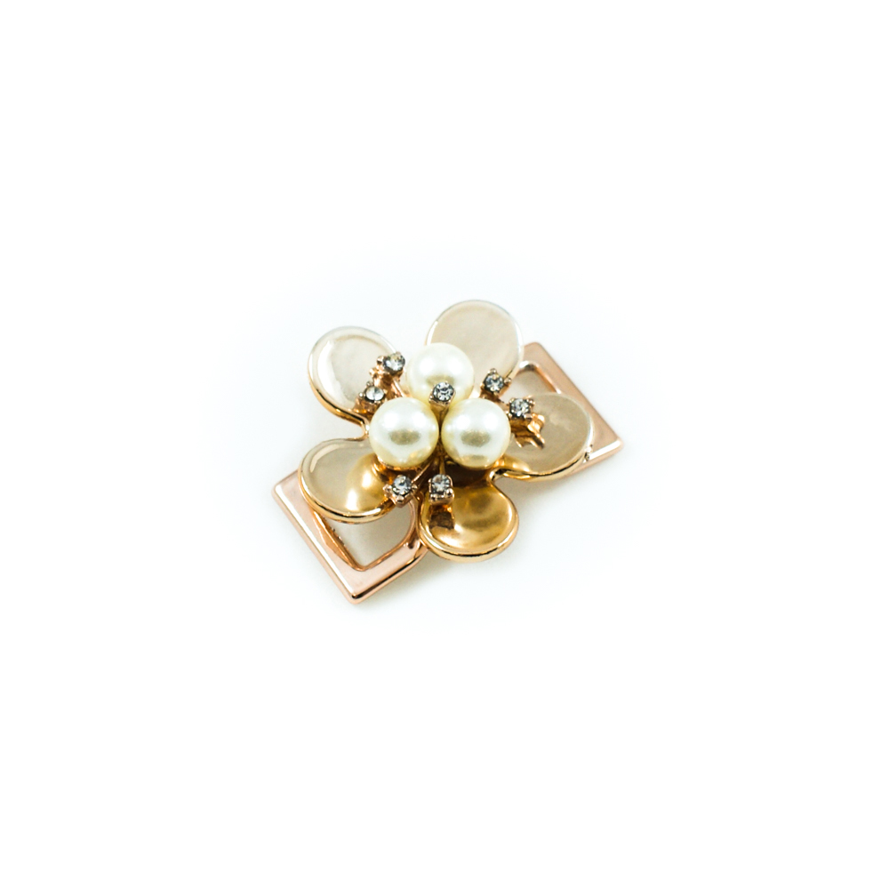 Перетяжка пластиковая B495 39*28мм (12мм) GOLD, белый жемчуг, белые камни, шт. Перетяжка пластик