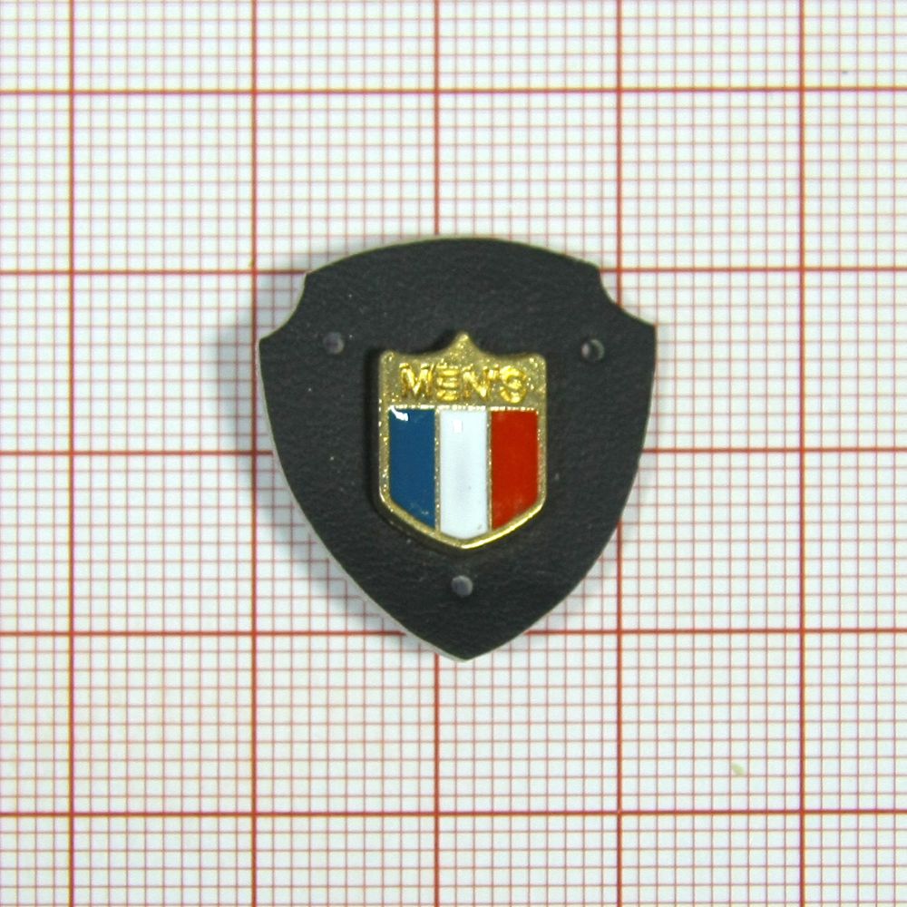 Лейба кожзам MENS Флаг 21*23мм черная, GOLD, эмаль 3 цвета. Лейба Кожзам