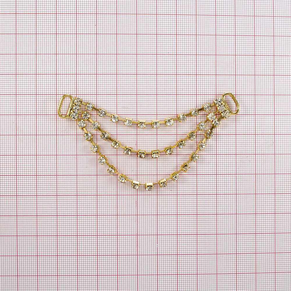 Укр. стекл. 9079 браслет 3 ряда -12, 14 и 17 камней, GOLD, шт. Перетяжка металл со стразами