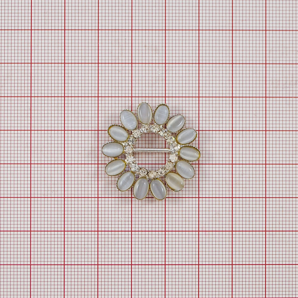 Укр. стекл. 7587 NIKEL перетяжка Цветок, круг 1см, шт. Перетяжка металл со стразами