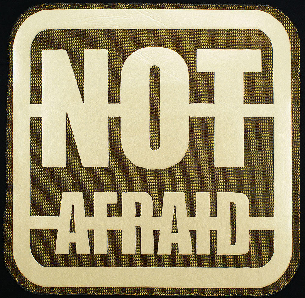 Аппликация клеевая кожзам NOT AFRAID 19.5*19.5см черная, золото лого . Аппликации клеевые Кожзам