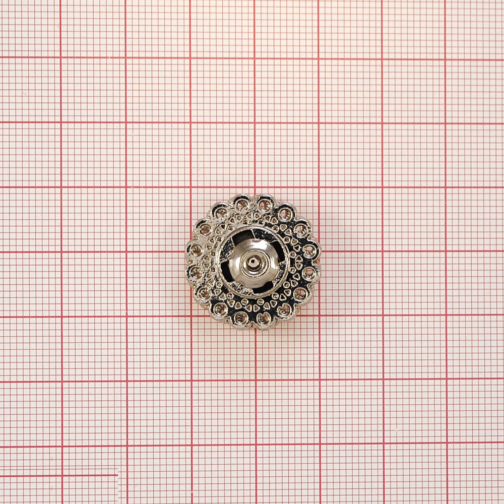 Кнопка металлическая пришивная потайная Фигурная Цветок 21мм, никель, шт. Кнопка пришивная потайная