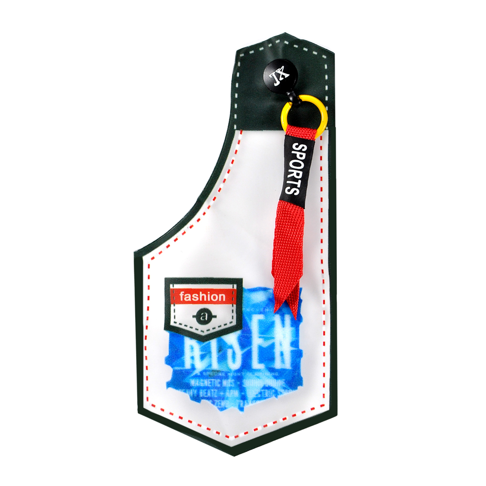 Лейба клеенка с красной подвеской SPORTS, 7*14,5см, синий,  черный, белый, желтый, зеленый, шт. Лейба Клеенка