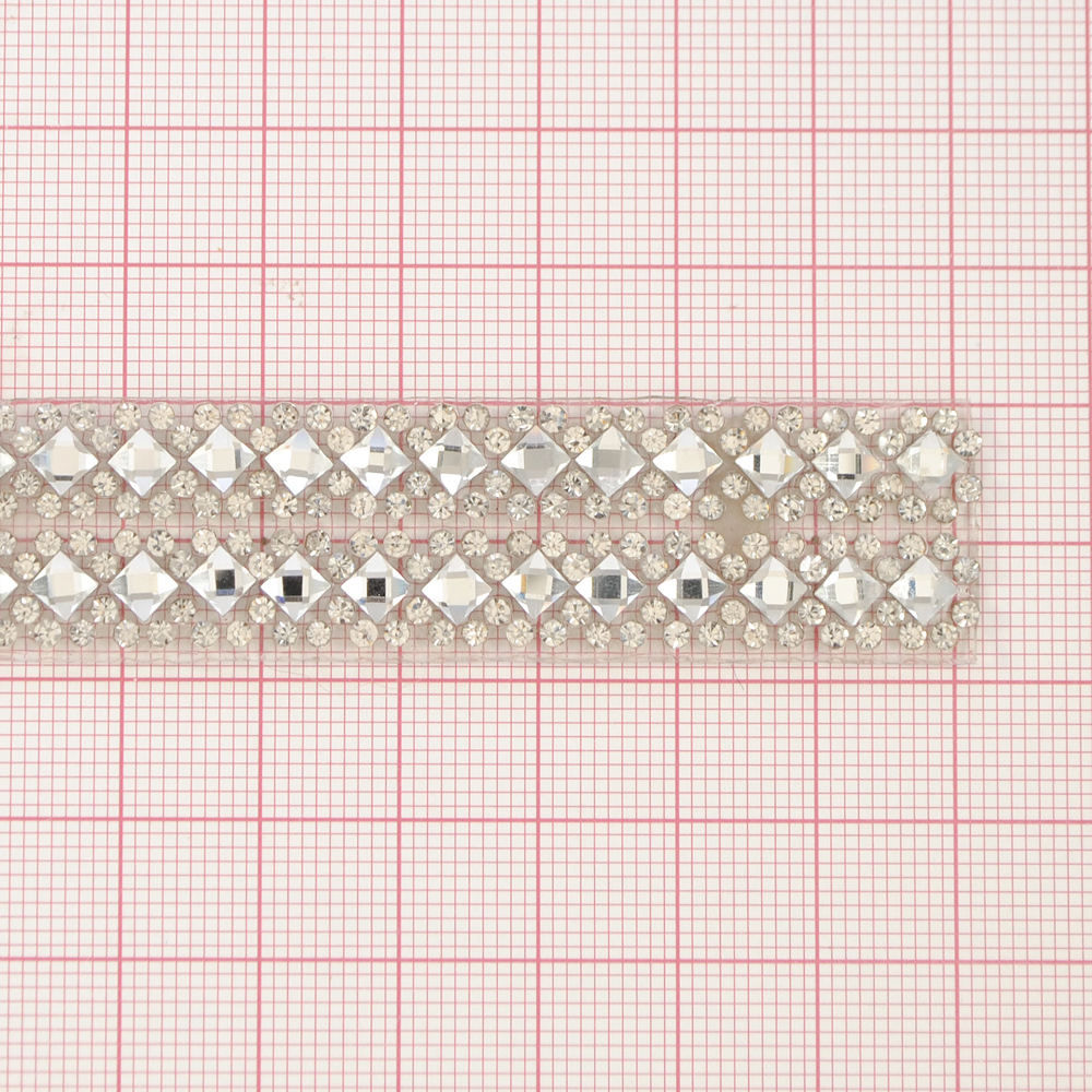 Тесьма стразы клеевая, 1,85см, белые камни, ярд. Тесьма из страз