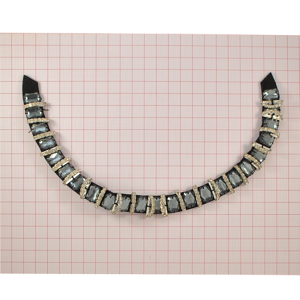 Воротник BS-006 20*13см серые камни, кристалл в металле, NIKEL, шт. Воротники