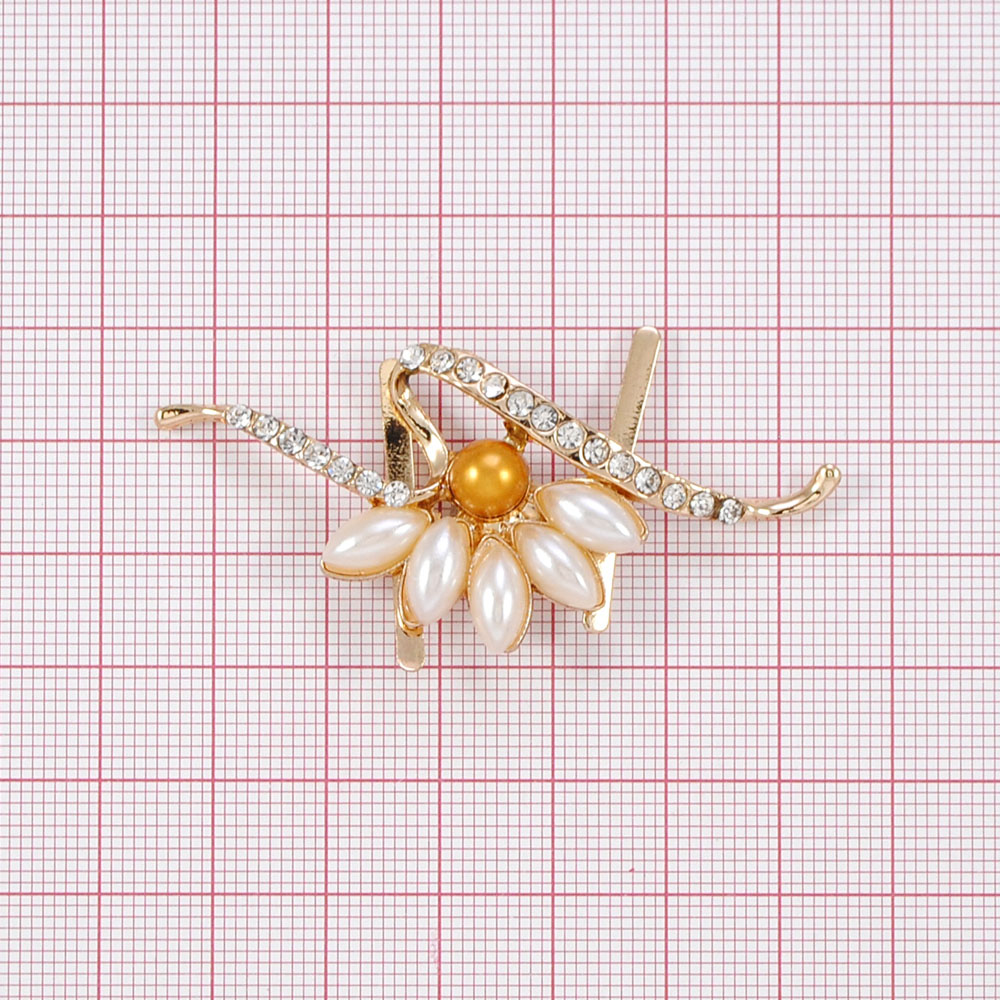 Краб металл Брошь в белом и золотом жемчуге Правый 61*25 золото, белые камни, белый и золотой жемчуг, шт. Крабы Металл Цветы, Жуки