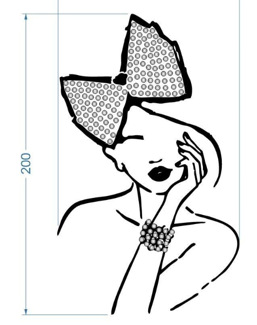 Аппликация композит Девушка с бантом, 12*20cм, SS10 никель 25677, лазер, пленка  62331, шт. Аппликация композит