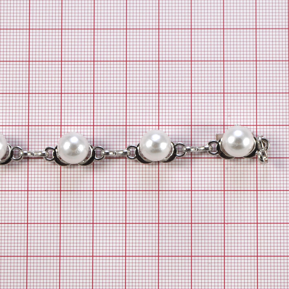 Тесьма металлическая Цепочка с жемчугом, 1,1см, никель, жемчуг, ярд. Тесьма из страз