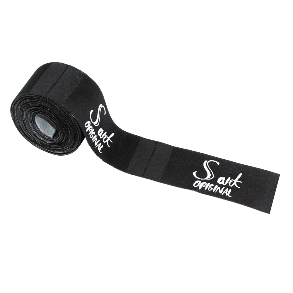 Этикетка тканевая вышитая S art  №2, 3*8см, черная, белый лого /atkisatin/, шт. Вышивка / этикетка тканевая