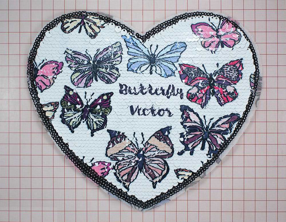Аппликация пришивная пайетки двусторонняя Сердце Butterfly vector 21*18см цветные пайетки, шт. Аппликации Пришивные Пайетки