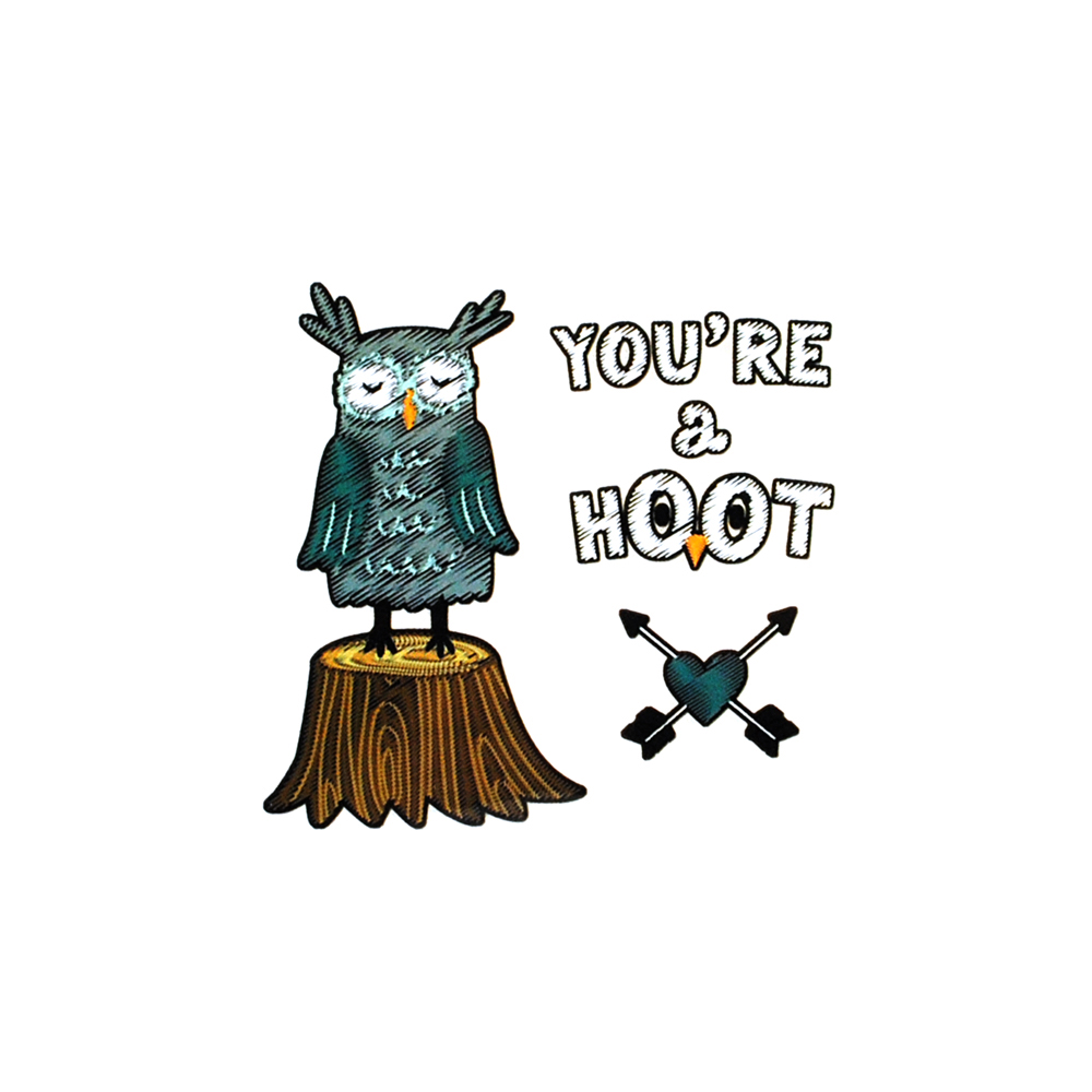 Термоаппликация Сова на пеньке 7*6,7см, зеленый, белый, коричневый, желтый, шт. Термопереводки Детские