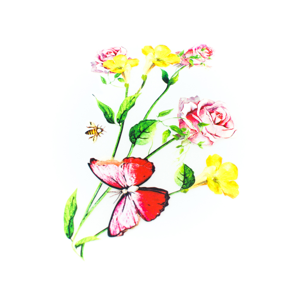 Термоаппликация Цветы и бабочка 22*14,3см, шт. Термоаппликации Накатанный рисунок