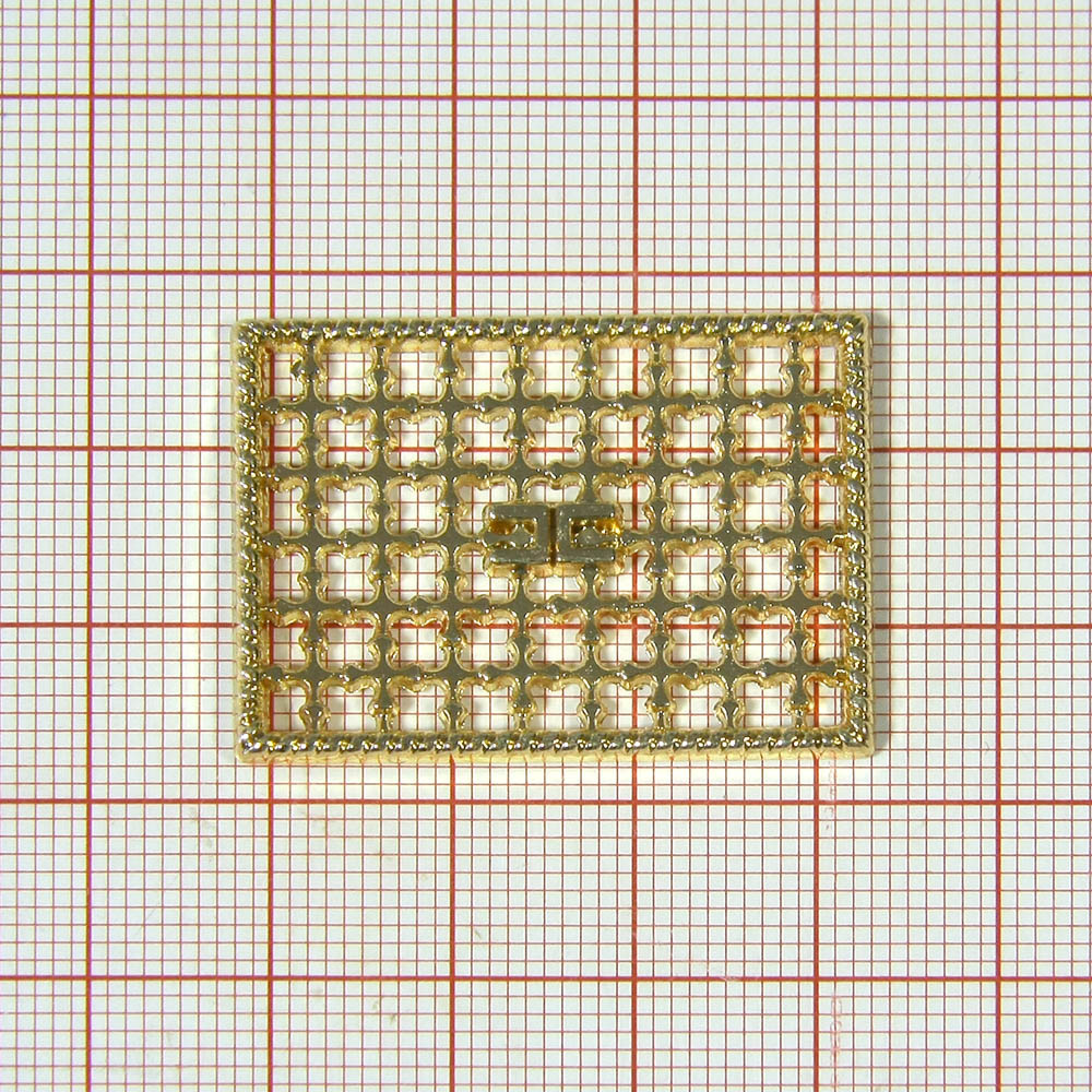 Декор металл пришивной Прямоугольник-решетка 35*25мм GOLD. Декор Металл Пришивной