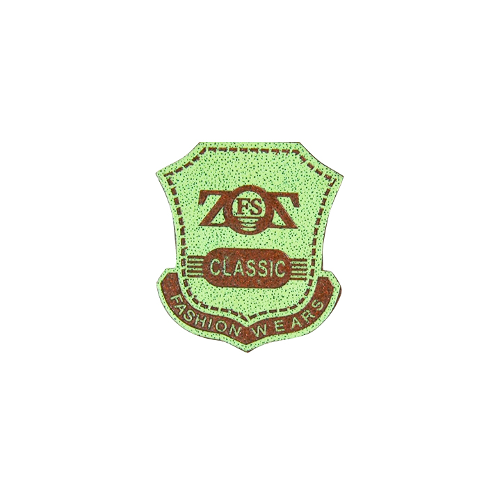 Лейба кожзам A11081 ZOZ 30*35мм салатовый, бордовый лого. Лейба Кожзам