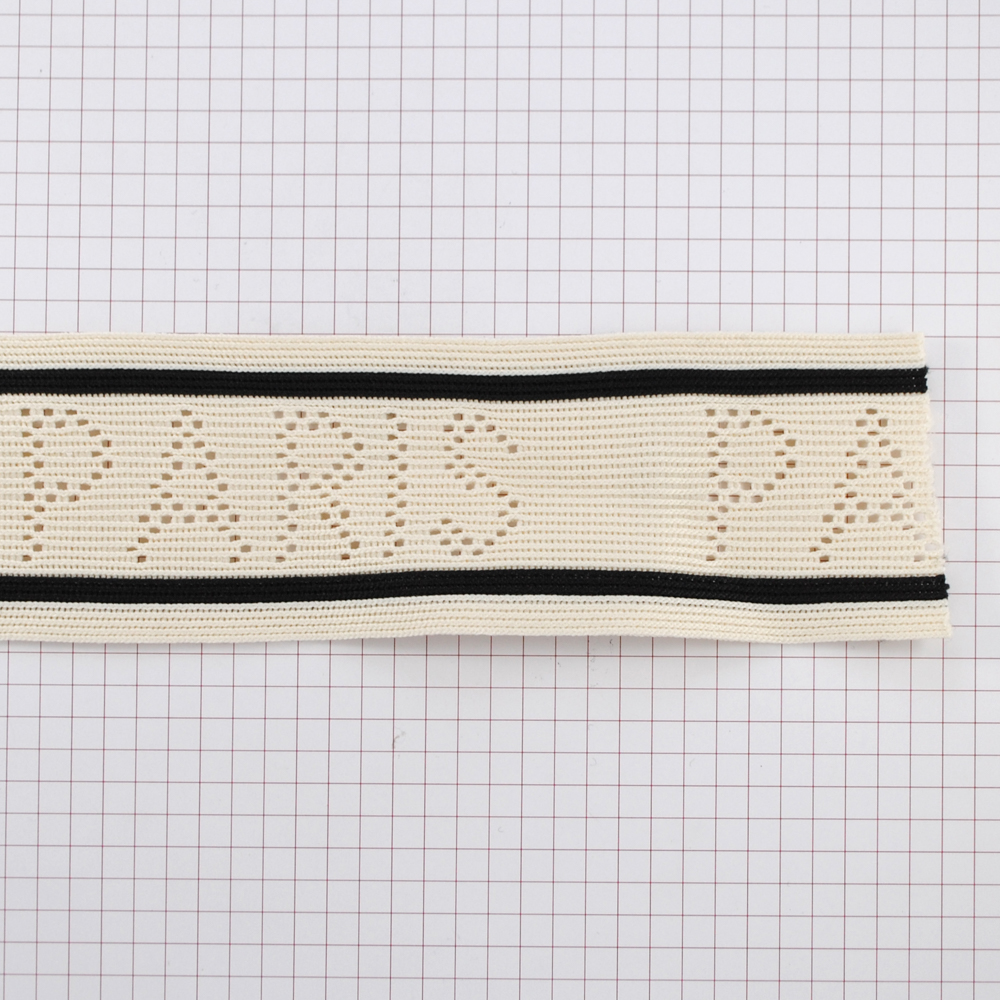 Тесьма лампасная Paris, 5см, светло-бежевый, черный, ярд. Тесьма