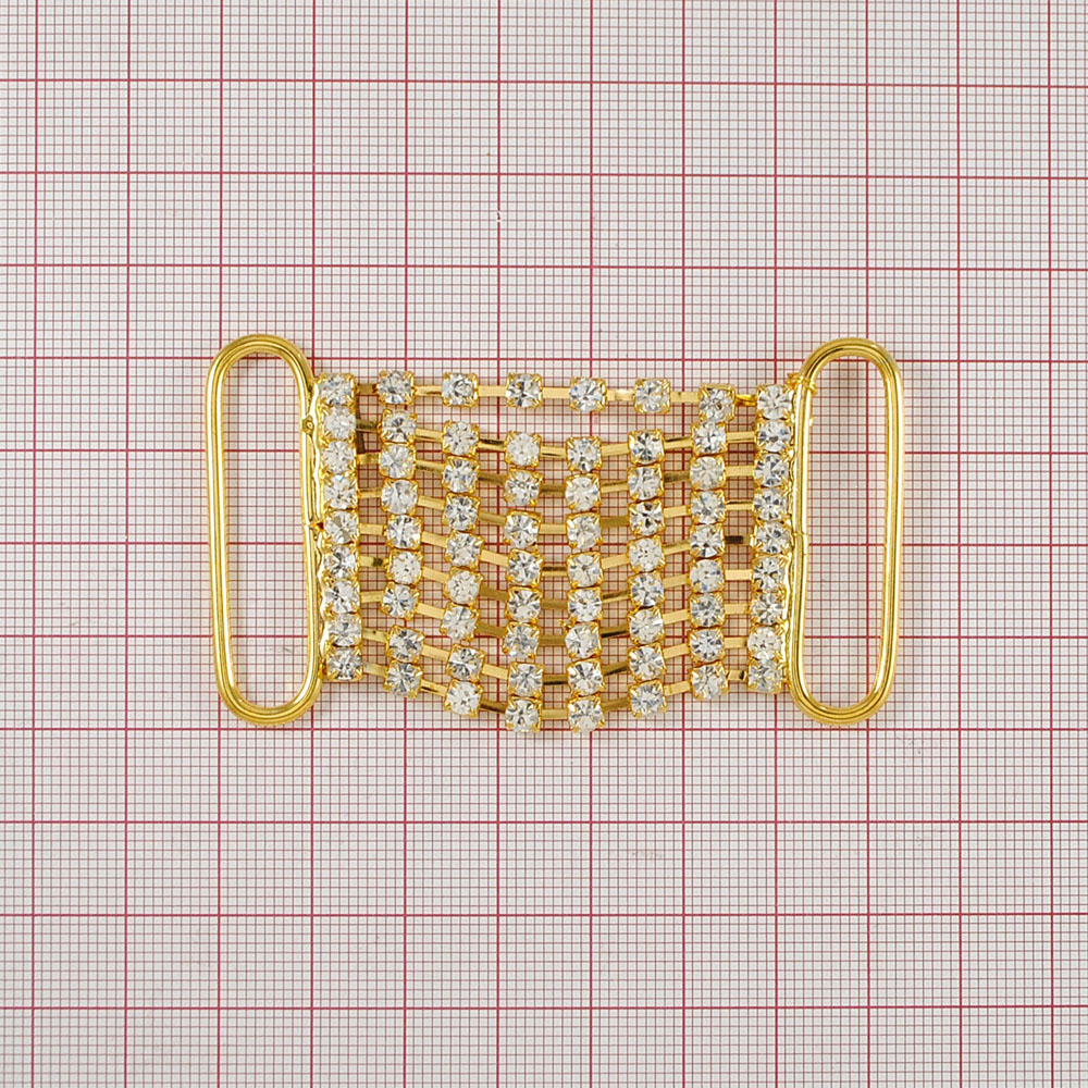 Украшение стеклянное 9090 перетяжка 4см, GOLD, 8 камней*9. Перетяжка металл со стразами