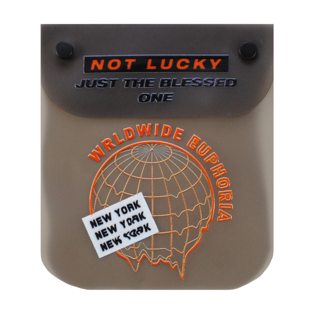 Лейба клеенка Карман с блочкой Not lucky, 8*9см, сер., оранж., прозр., тёмный никель, шт. Лейба Клеенка