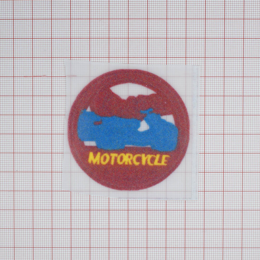 Термоаппликация флок MOTORCYCLE, 63*63мм, круглая, красный, синий, желтый, шт. Термоаппликации Флок, Войлок