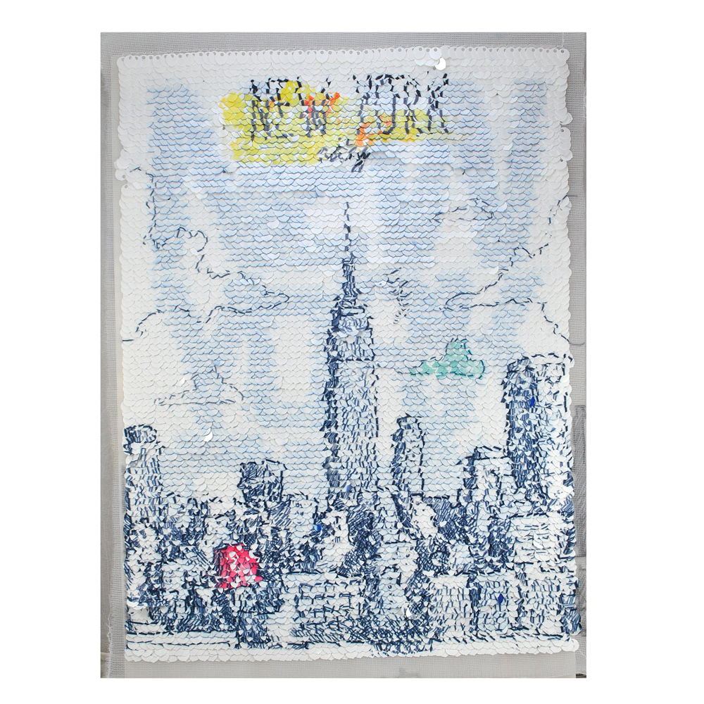 Аппликация пришивная пайетки двусторонняя New York City / панорама NY 21*28см цветная, шт. Аппликации Пришивные Пайетки