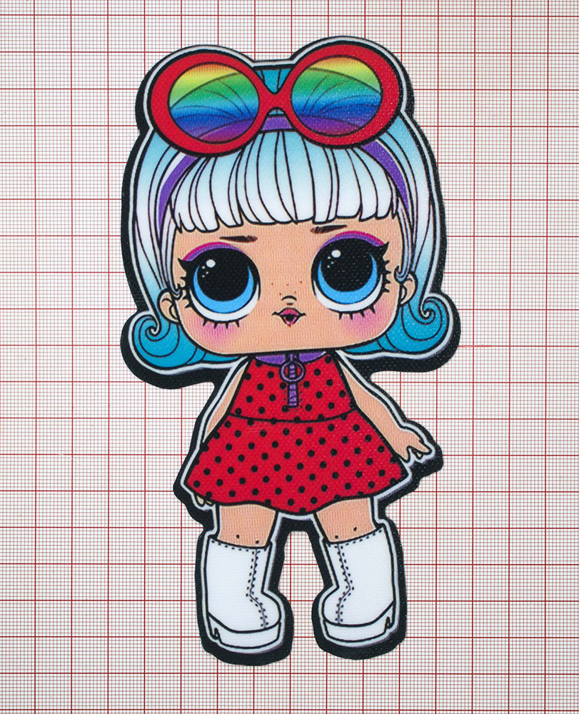 Нашивка глиттер Кукла L.O.L. (в радужных очках) 15.5*9см красное платье, шт. Нашивка Глиттер