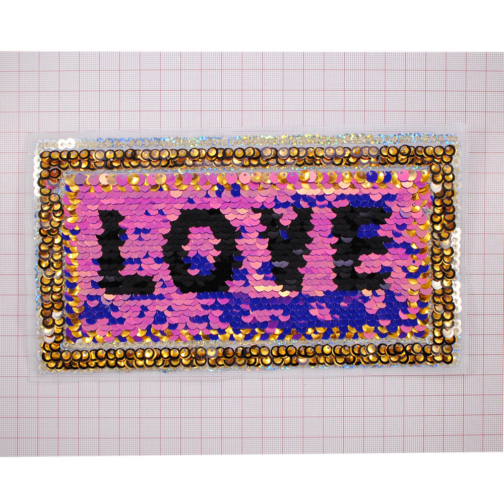 Аппликация пришивная пайетки LOVE, 20*12см, розовый, черный, синий, золотой, шт. Аппликации Пришивные Пайетки