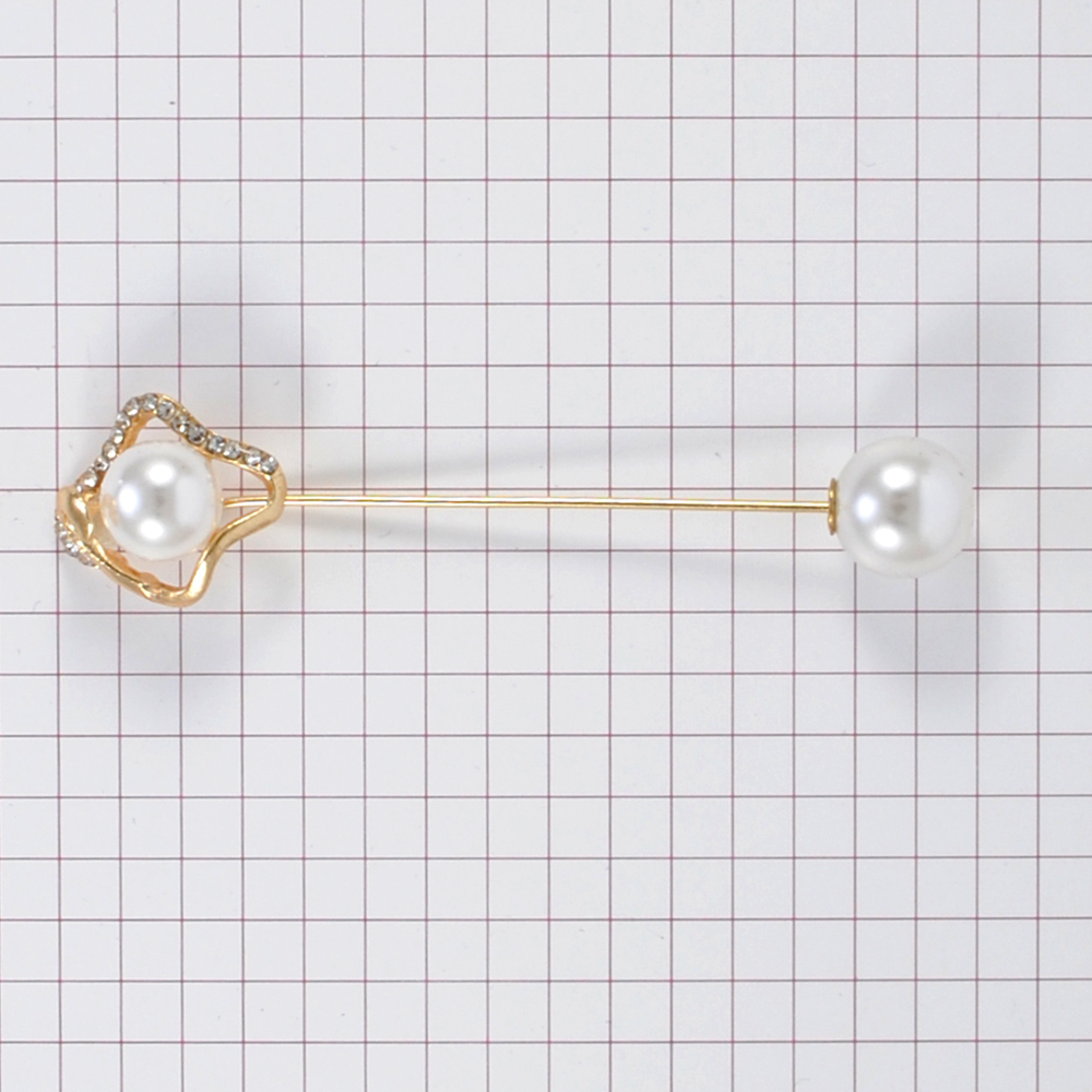 Булавка завиток с жемчужиной 7,8*1,8см gold, белый жемчуг, стразы, шт. Булавки