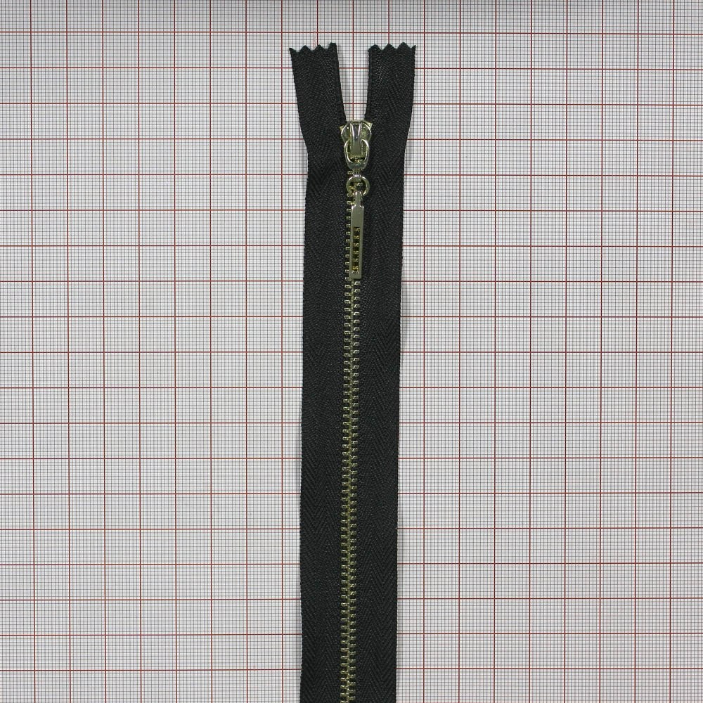 Змейка металлическая  №3 16см С/Е GOLD, черная ткань, односторонняя, шт. Змейка Металл