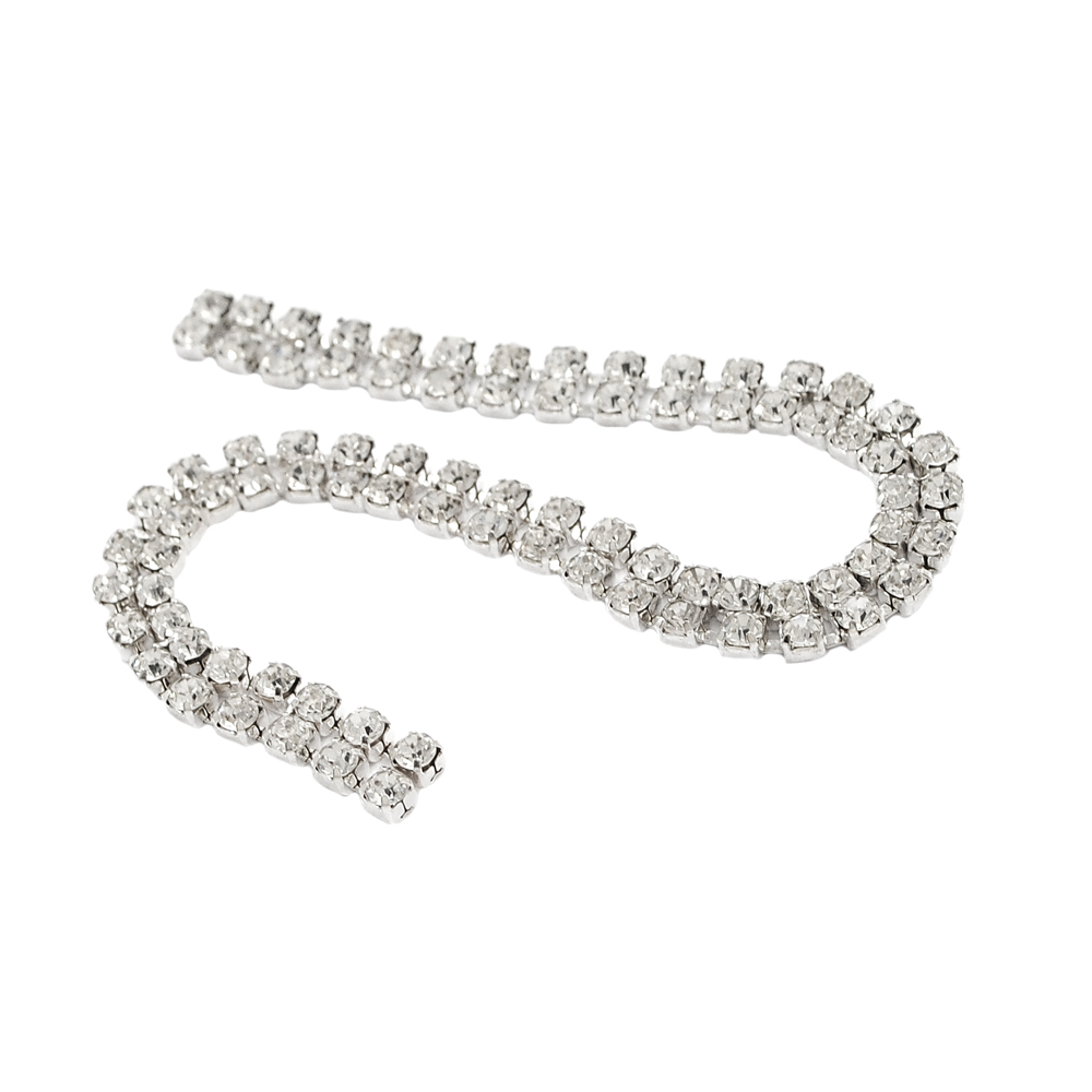 Тесьма стразы 2 ряда SS8, ширина 5мм, никель, белые камни, ярд. Тесьма из страз