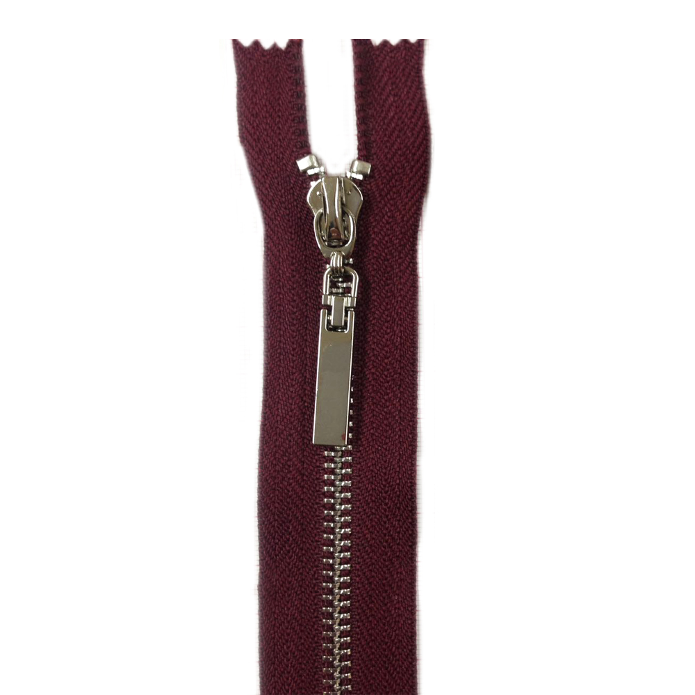 Змейка металлическая №5 100см, О/Е, Nickel и бордо, слива ткань, двусторонняя, шт. Змейка Металл