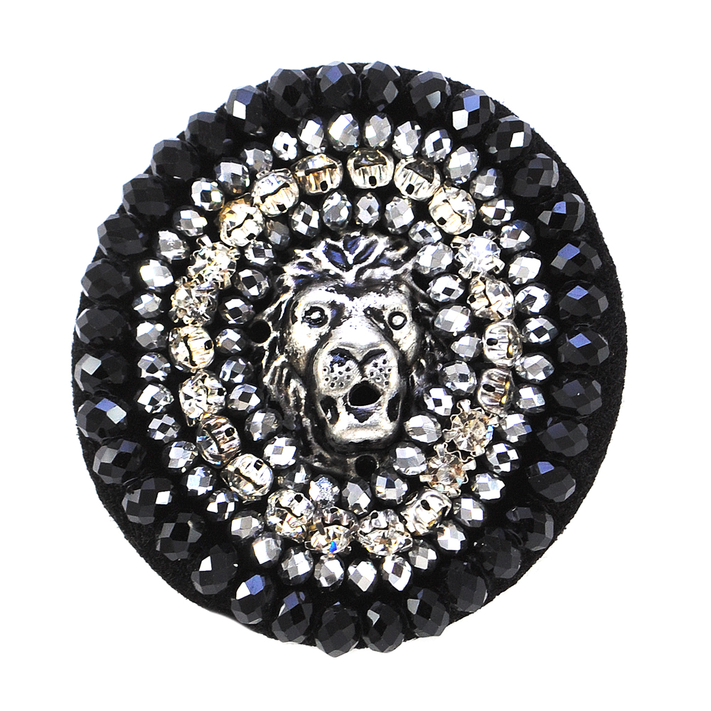 Аппликация декор ЛЕВ-солнце черные, зеркальные бусины, белые камни. Аппликация Декор