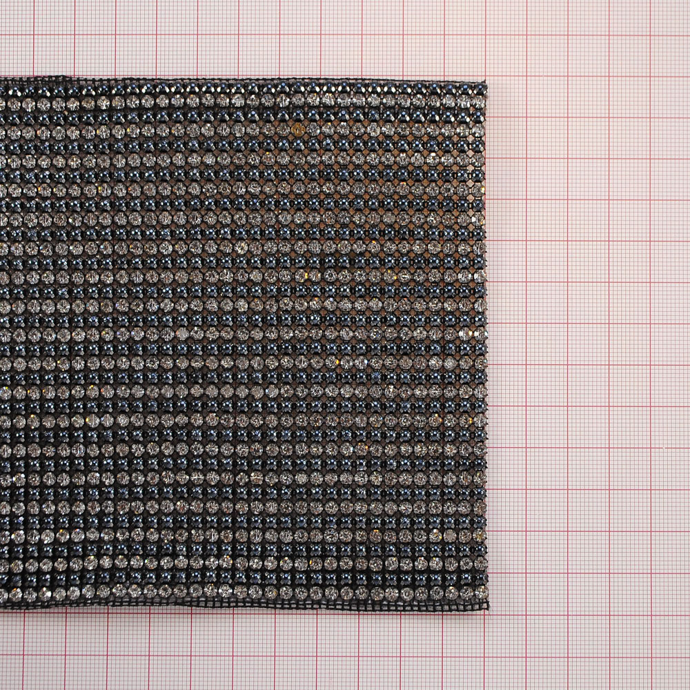 Тесьма стразы клеевые сетка 18мм black nikel, черный жемчуг, белые камни, ярд. Тесьма из страз