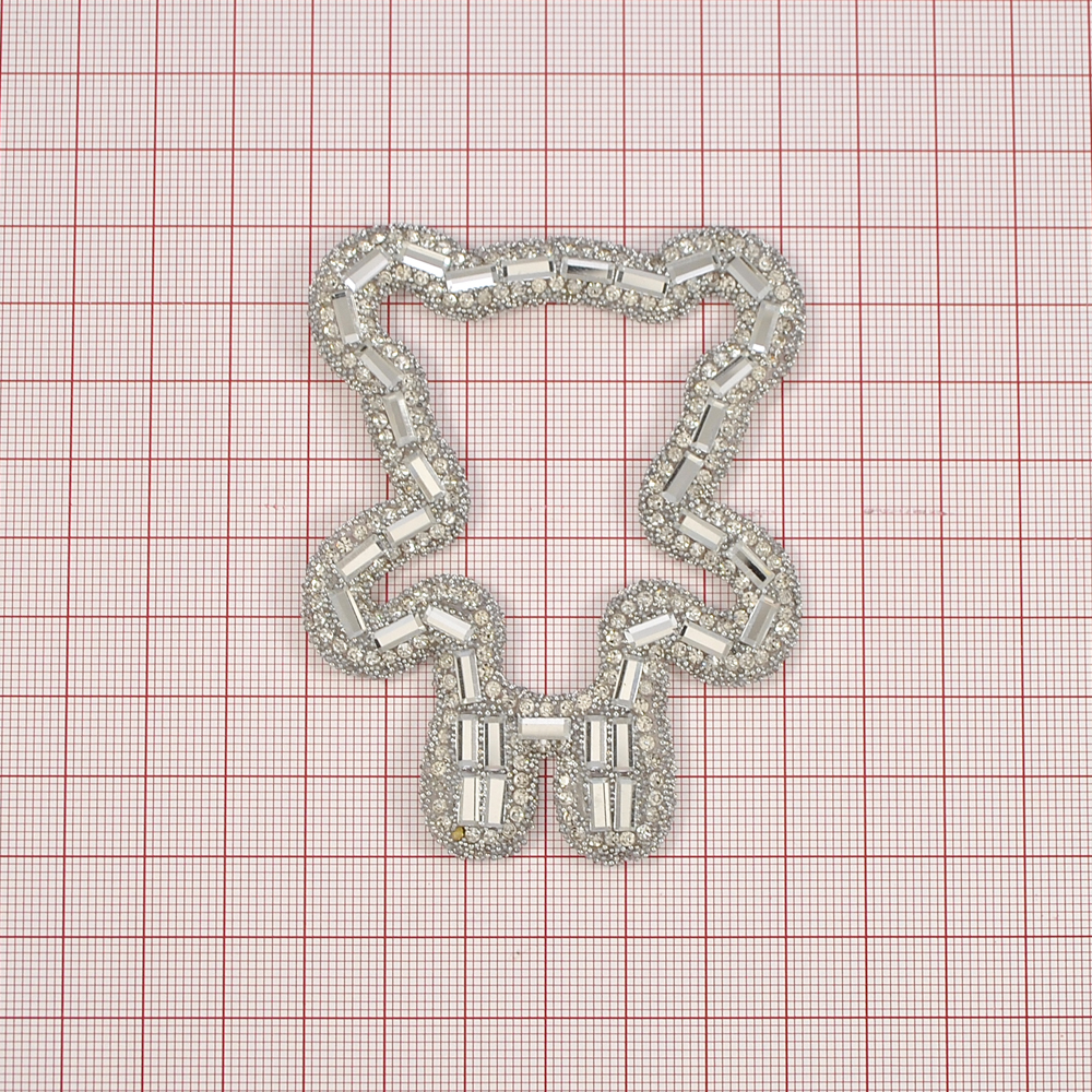 Аппликация клеевая глиттер стразы Мишка, 6*8см, серебро, шт. Аппликации клеевые Глиттер