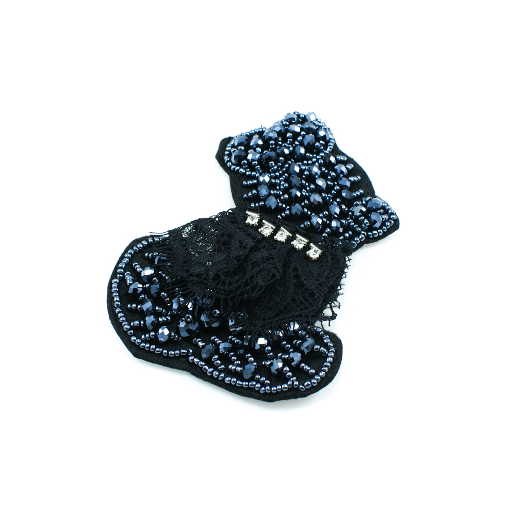 Аппликация декор, 83*120мм, черн. флиз. бабочка т.синий бисер, бусины. Аппликация Декор